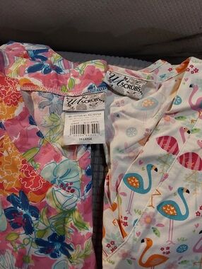 UA Scrubs Pink Floral Top & White Flamingo Print Top 3X